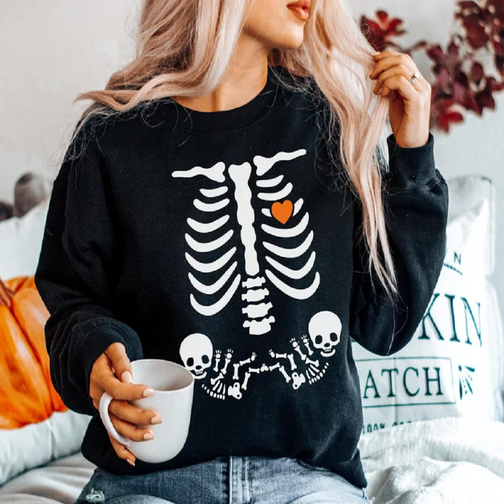 Skeleton Halloween Maternity Sweatshirt, Funny Pregnancy Announcement Shirt, Pregnant Women Costume, Fall New Mom Sweater, Mama to Be