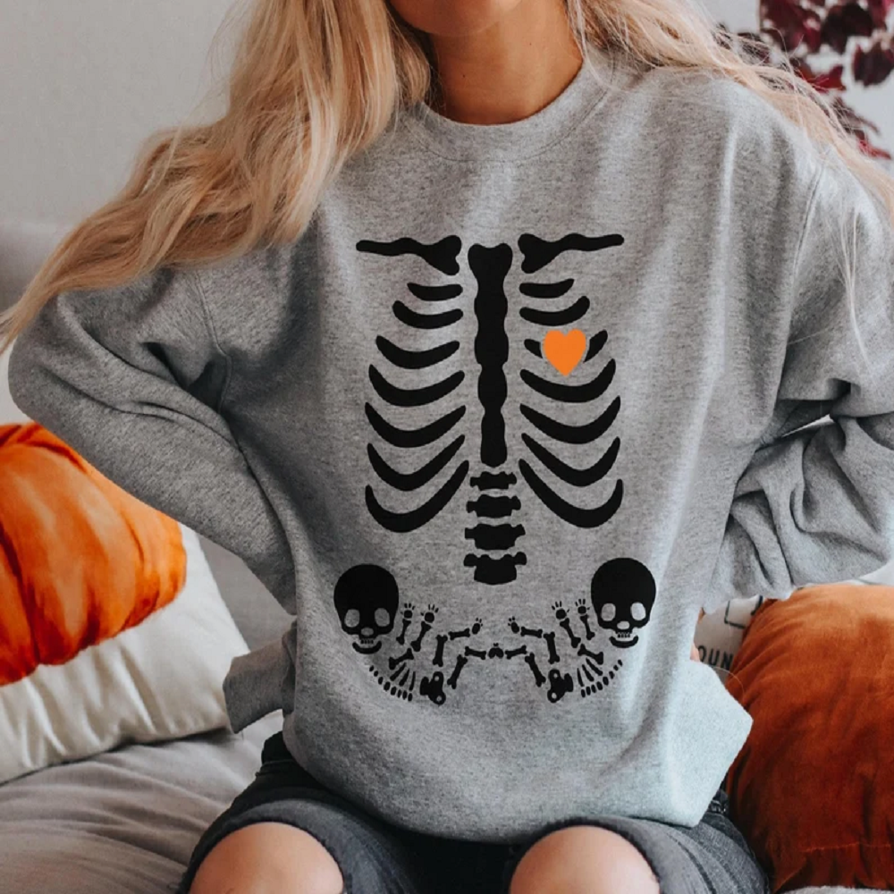 Skeleton Halloween Maternity Sweatshirt, Funny Pregnancy Announcement Shirt, Pregnant Women Costume, Fall New Mom Sweater, Mama to Be