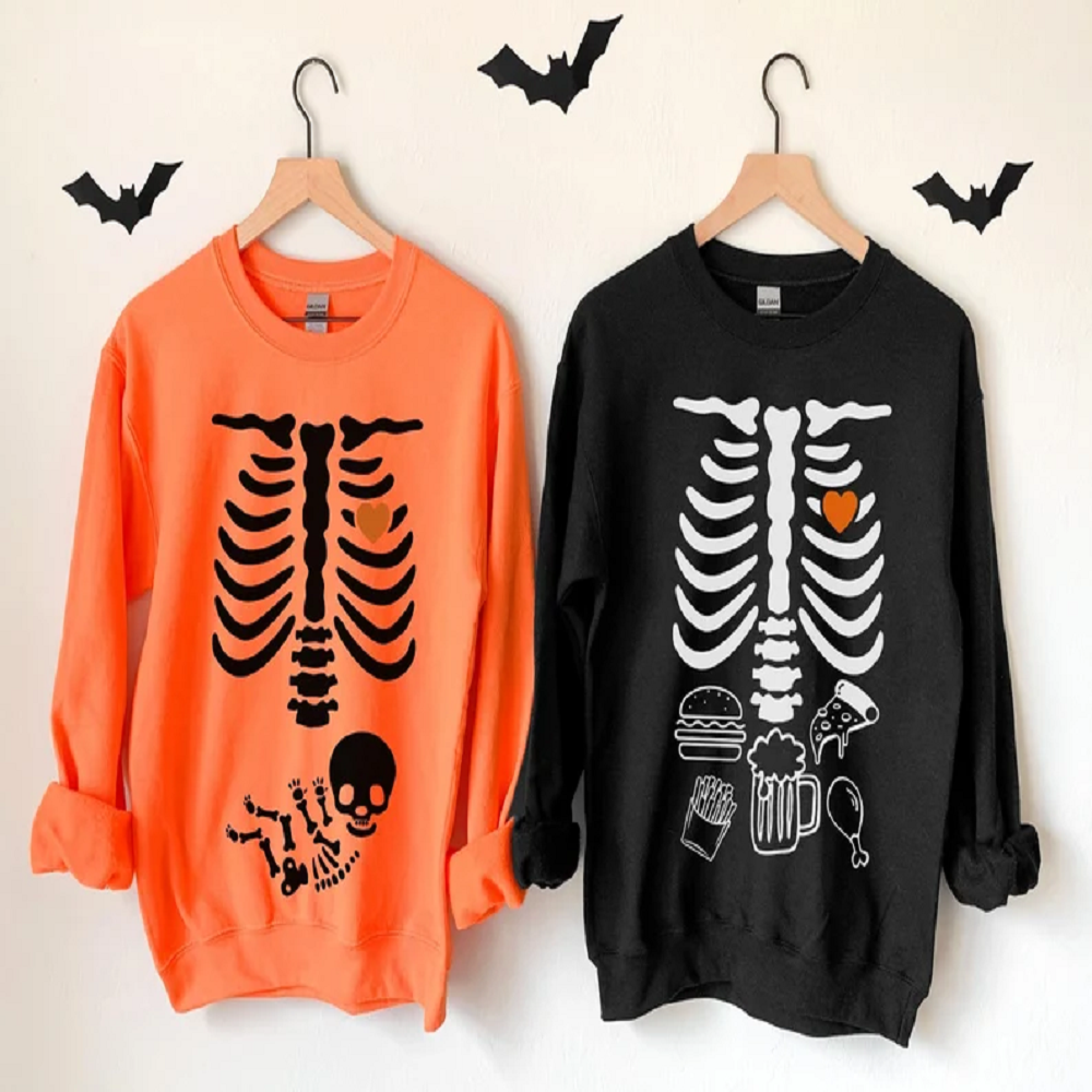 Skeleton Halloween Maternity Sweatshirt, Funny Pregnancy Announcement Shirt, Pregnant Women Costume, Fall New Mom Sweater, Mama to Be