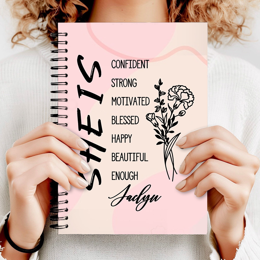 Personalize She Is Me Journal with Name and birth flower ，gift for girl ，Gift for Best Friend, Journal, Healing Journal, Self Care ,black girl magic