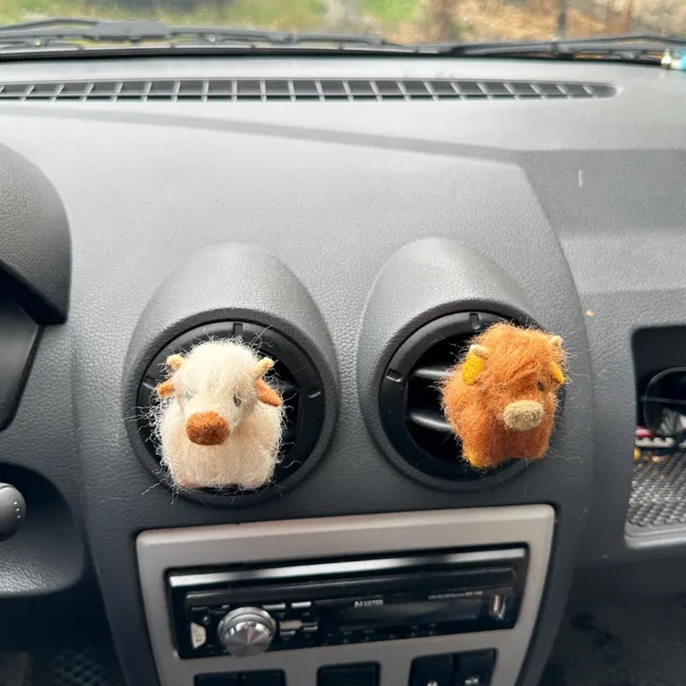 Scottish Highland Cows Air Vent Clip, Cowgirl Car Accessories, Cow Lover Gift, Farm Animal Car Freshener, Needle Felted Cute Cow Car Freshies