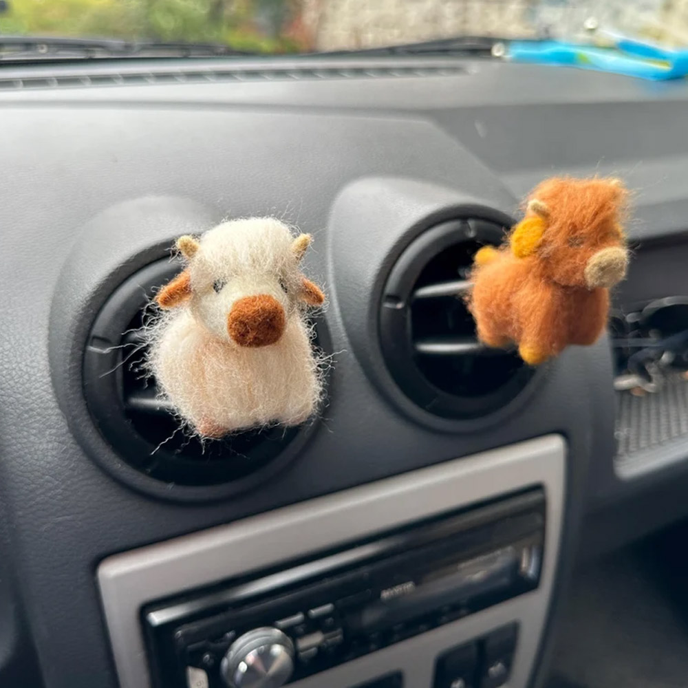 Scottish Highland Cows Air Vent Clip, Cowgirl Car Accessories, Cow Lover Gift, Farm Animal Car Freshener, Needle Felted Cute Cow Car Freshies