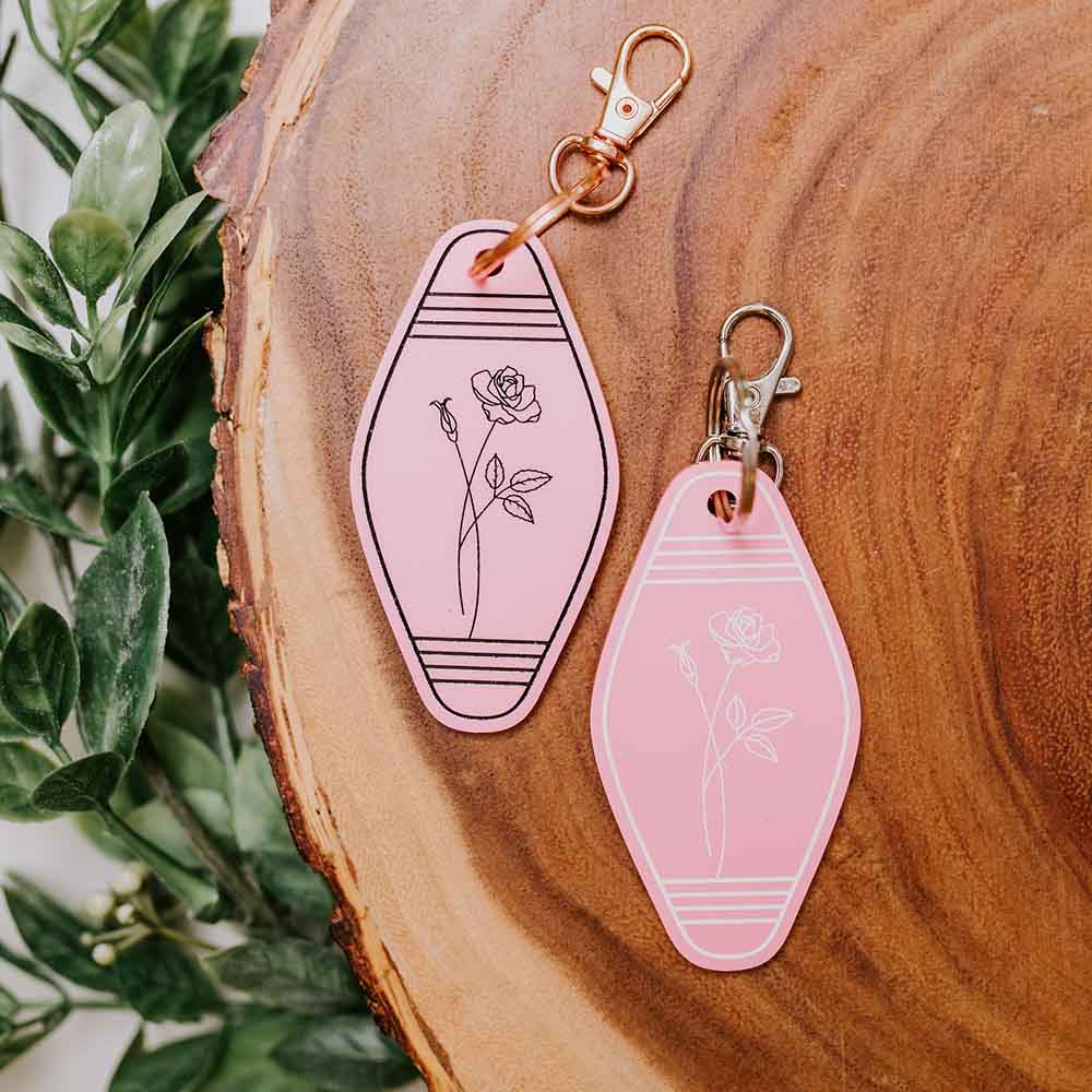 Motel Retro Keychain with Birth Month Flower Engraved, Vintage Style Key Tag, Personalized with Name, Great Add on Gift
