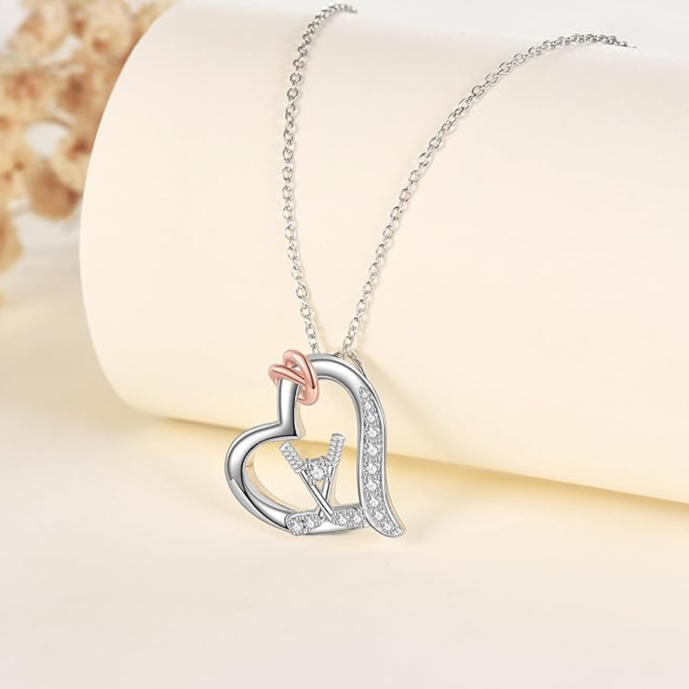 Volleyball Baseball Basketball Tennis Soccer Golf Necklace 925 Sterling Sliver Heart Sports Pendant Jewelry Gifts for Women Girls