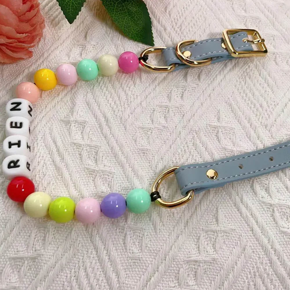 Personalized Beaded Cat Dog Collar, Custom Name Collar, Colored Beaded Pet Collar, Dog Cat ID Collar, Adjustable Beaded Pet Collar