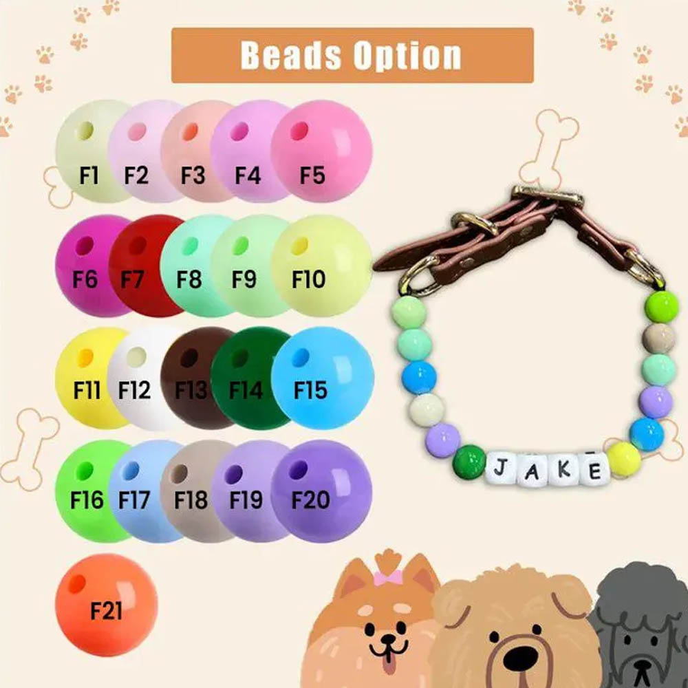 Personalized Beaded Cat Dog Collar, Custom Name Collar, Colored Beaded Pet Collar, Dog Cat ID Collar, Adjustable Beaded Pet Collar