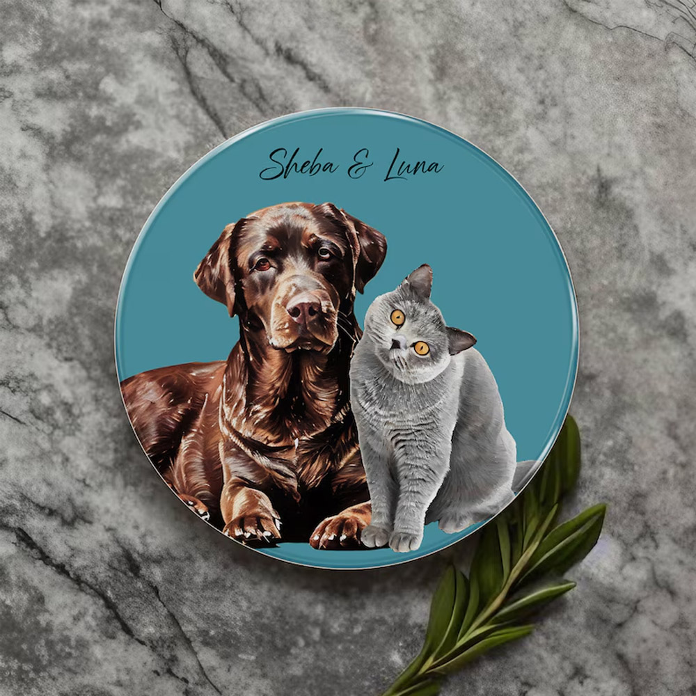 Custom Pet Photo Coasters with Name, Multicolor Coffee Cork Coasters for Drinks, Rounds/Square Absorbent Coasters, Pet Lovers Gifts for Dog Mom Cat Dad