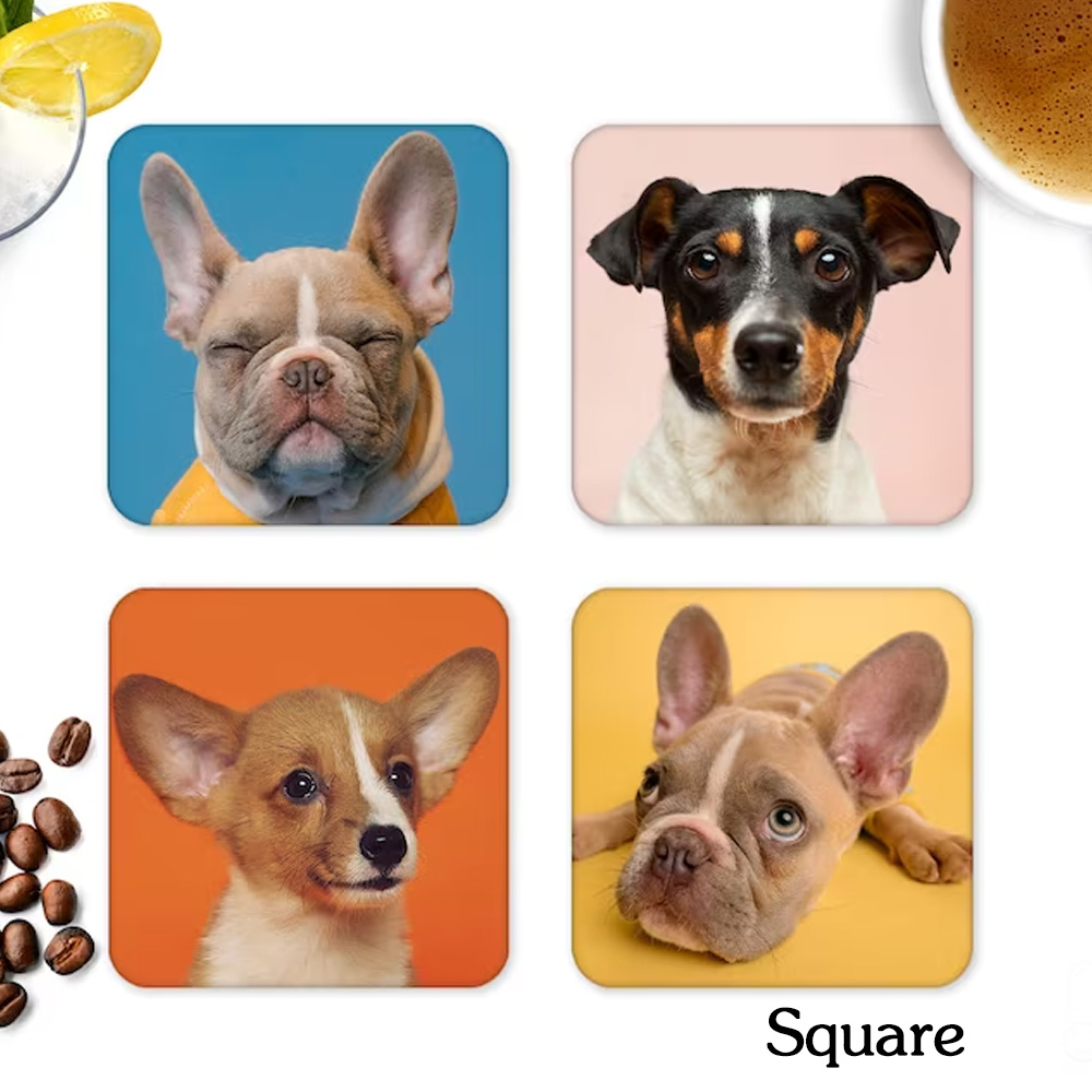 Custom Pet Photo Coasters with Name, Multicolor Coffee Cork Coasters for Drinks, Rounds/Square Absorbent Coasters, Pet Lovers Gifts for Dog Mom Cat Dad