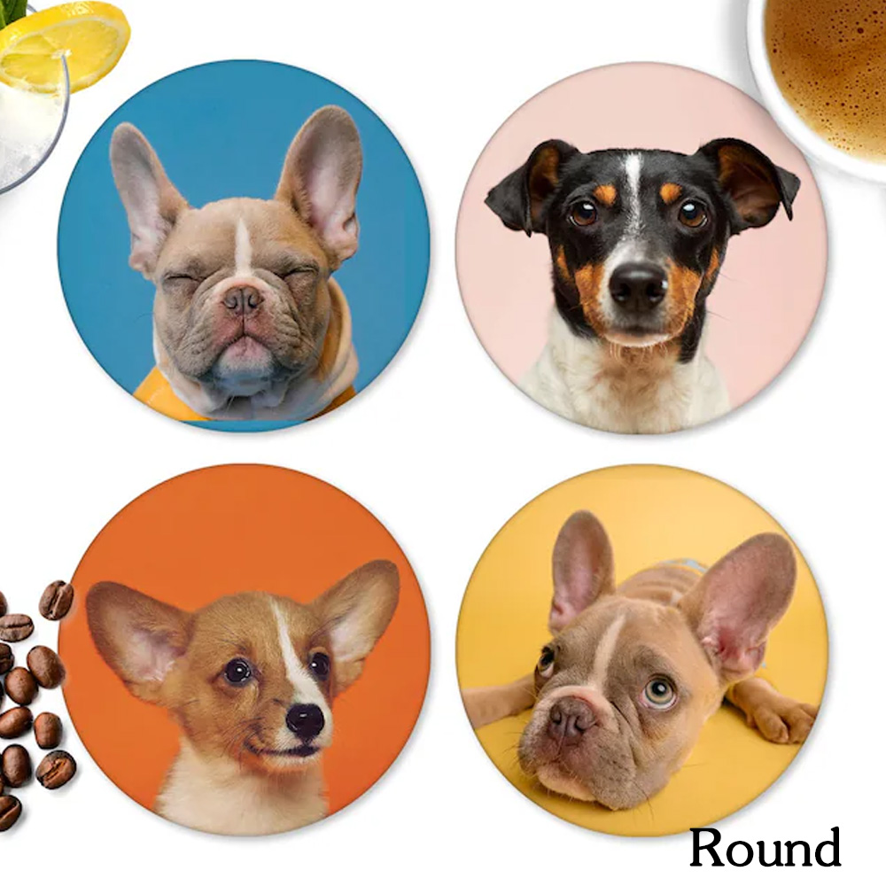 Custom Pet Photo Coasters with Name, Multicolor Coffee Cork Coasters for Drinks, Rounds/Square Absorbent Coasters, Pet Lovers Gifts for Dog Mom Cat Dad