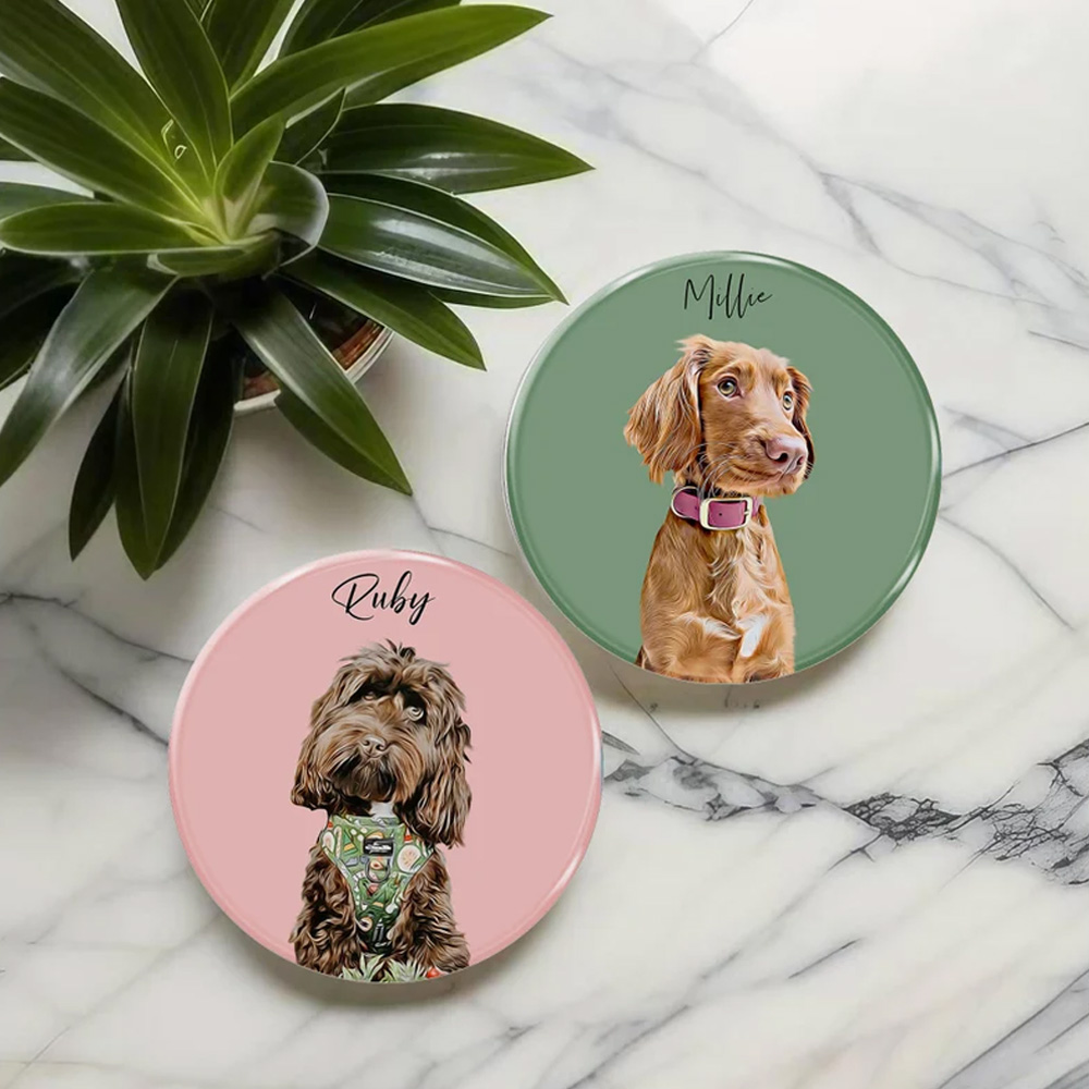 Custom Pet Photo Coasters with Name, Multicolor Coffee Cork Coasters for Drinks, Rounds/Square Absorbent Coasters, Pet Lovers Gifts for Dog Mom Cat Dad