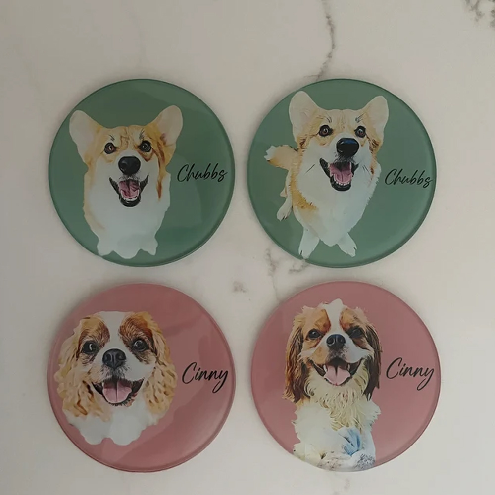 Custom Pet Photo Coasters with Name, Multicolor Coffee Cork Coasters for Drinks, Rounds/Square Absorbent Coasters, Pet Lovers Gifts for Dog Mom Cat Dad