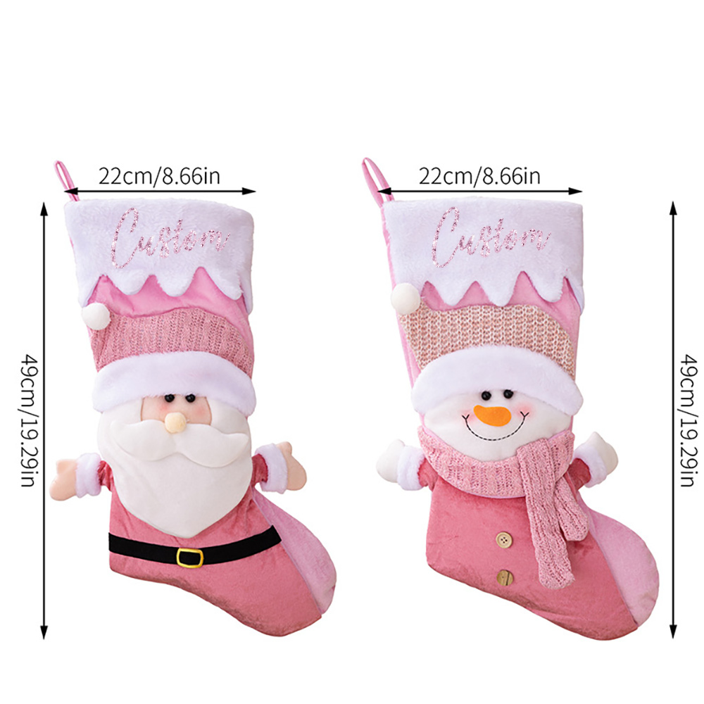 Personalized Glitter Name Pink Christmas Stocking Santa and Snowman Design, Festival Fireplace Tree Hanging Ornament, Xmas Gift for Family