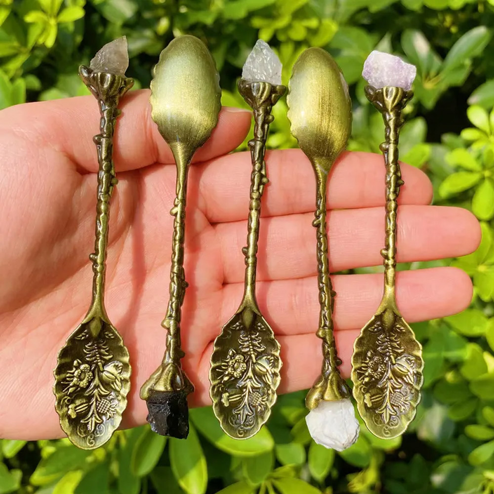 Personalized Crystal Witch Spoon, Magic Apothecary Spoon, Herb Spoons, Tea Coffee Spoons, Dessert Spoons, Birthday Gifts for Woman Crystal Pharmacist Lover