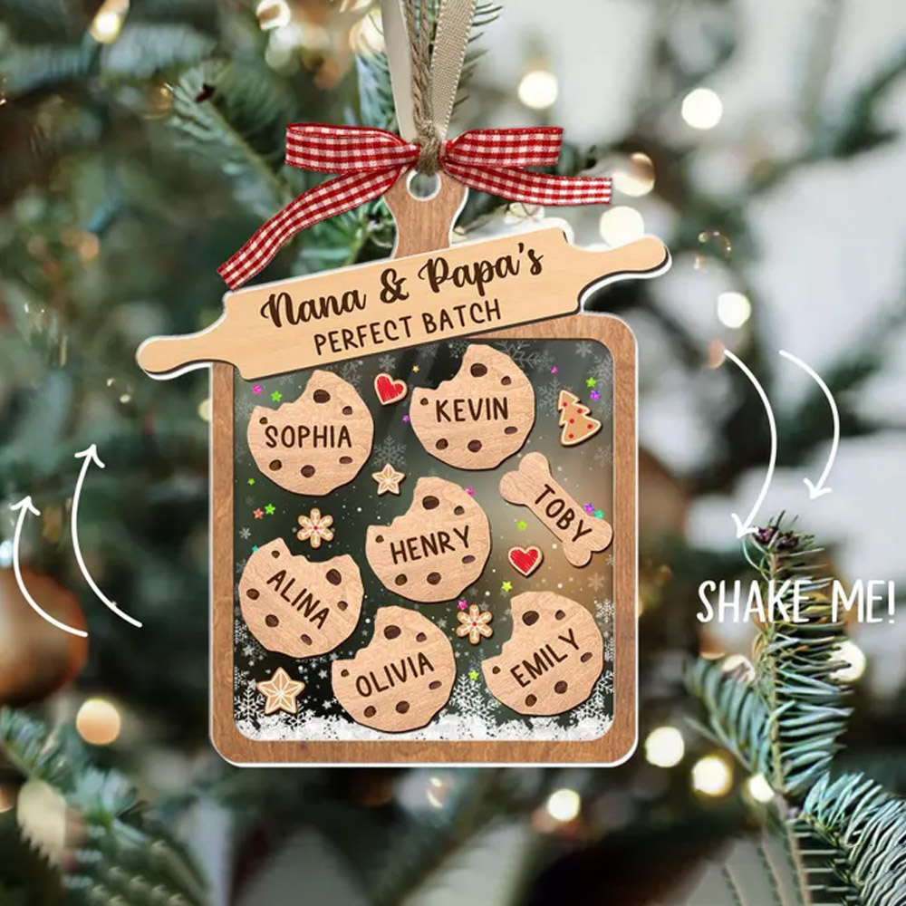 Personalized Family Cookie Christmas Tree Ornament with Name, Mini Vintage Cookie Board Decorations, Gift for Grandparents, Gifts for Nana, Gift for Woman