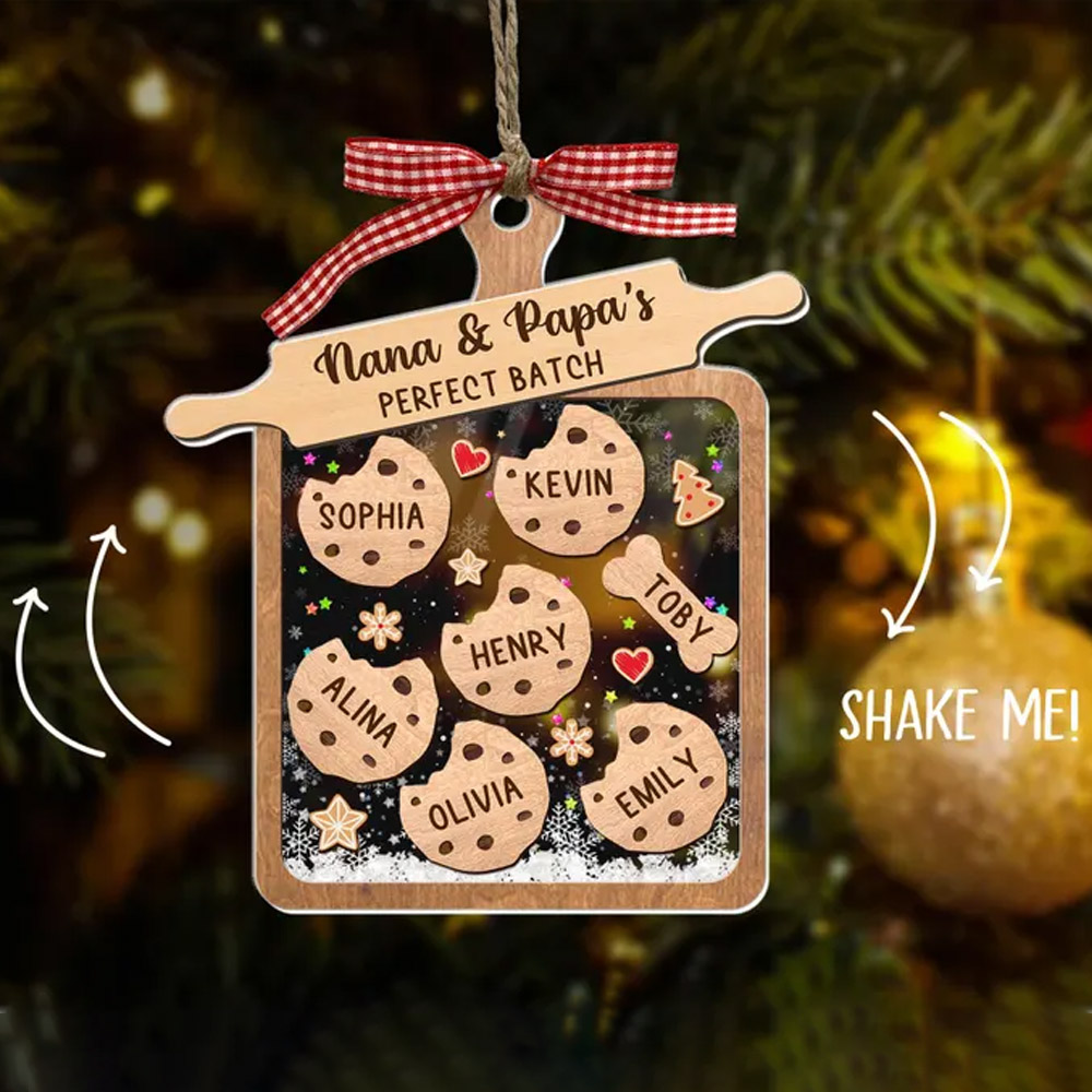 Personalized Family Cookie Christmas Tree Ornament with Name, Mini Vintage Cookie Board Decorations, Gift for Grandparents, Gifts for Nana, Gift for Woman