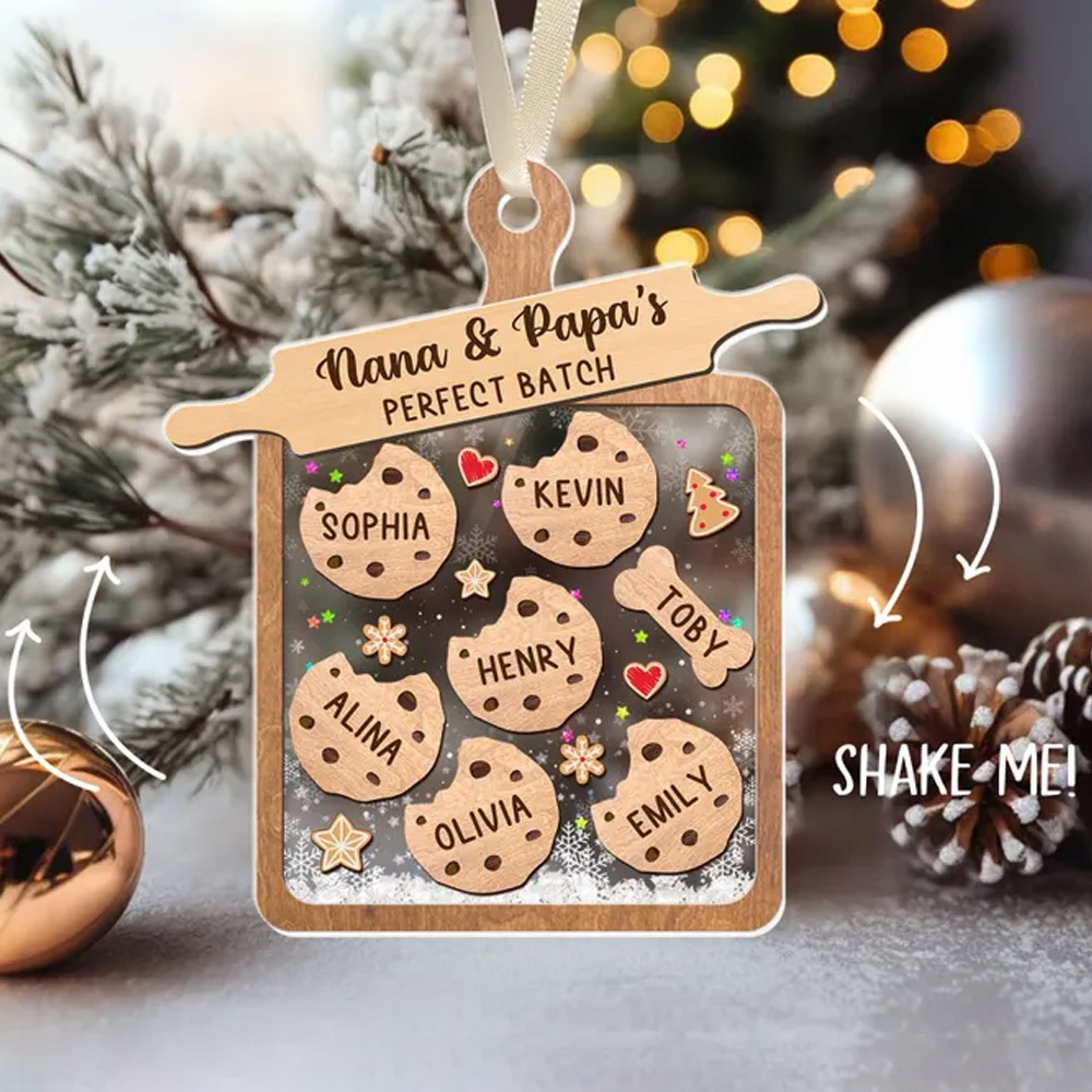 Personalized Family Cookie Christmas Tree Ornament with Name, Mini Vintage Cookie Board Decorations, Gift for Grandparents, Gifts for Nana, Gift for Woman