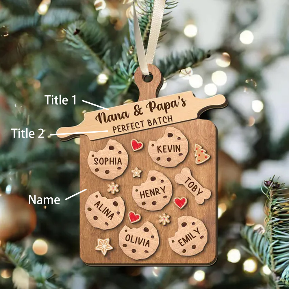 Personalized Family Cookie Christmas Tree Ornament with Name, Mini Vintage Cookie Board Decorations, Gift for Grandparents, Gifts for Nana, Gift for Woman