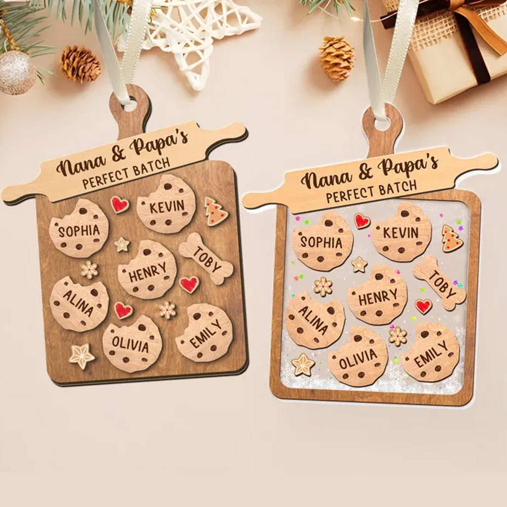 Personalized Family Cookie Christmas Tree Ornament with Name, Mini Vintage Cookie Board Decorations, Gift for Grandparents, Gifts for Nana, Gift for Woman