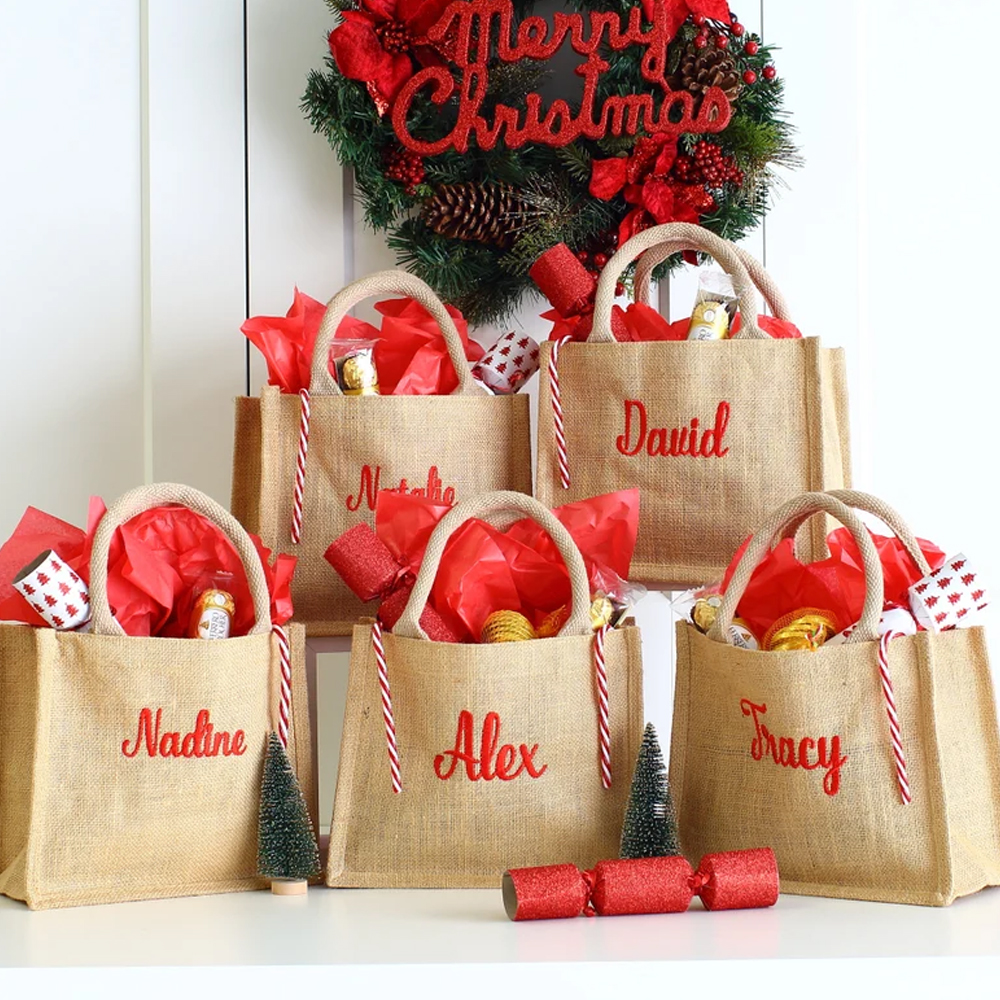 Luxury Embroidered Christmas Gift Bag, Christmas Party Bags, Personalized Bag