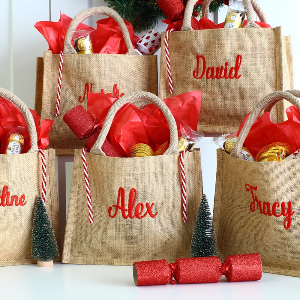 Luxury Embroidered Christmas Gift Bag, Christmas Party Bags, Personalized Bag