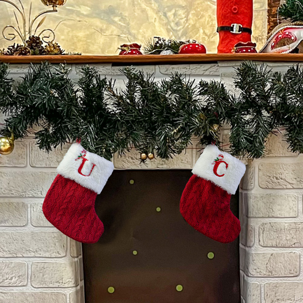 Personalized Embroidery Knitted Christmas Stocking  with Initials Festival Fireplace Tree Hanging Ornament Christmas Gift for Family