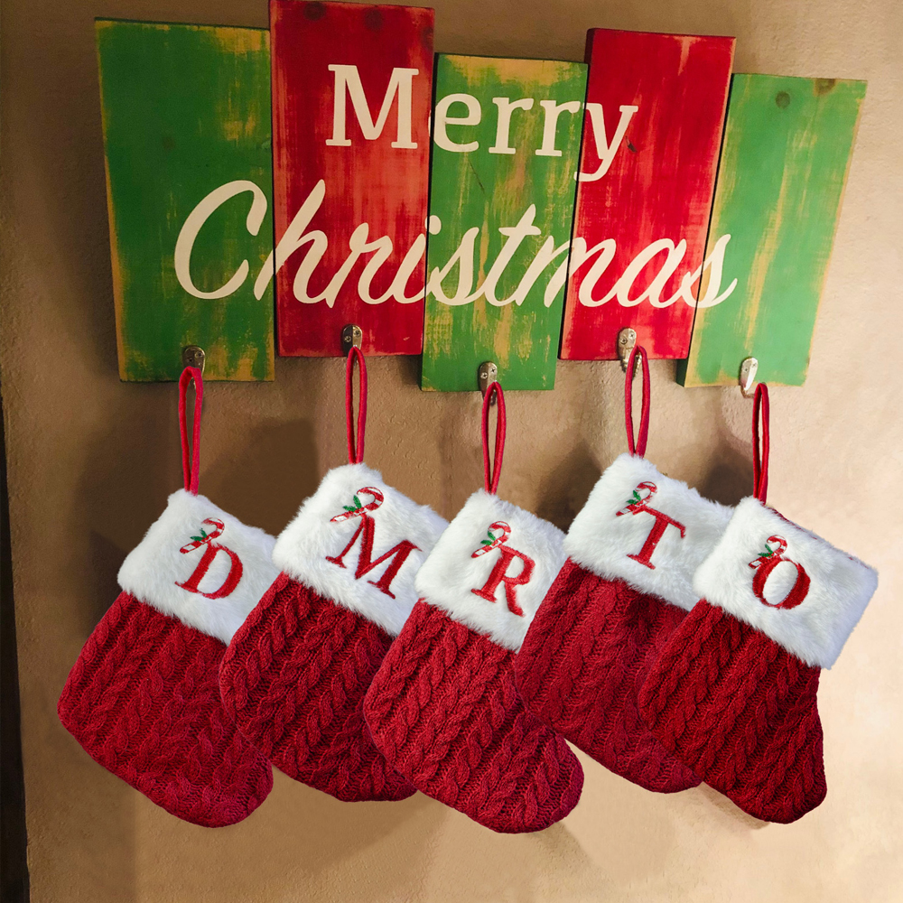 Personalized Embroidery Knitted Christmas Stocking  with Initials Festival Fireplace Tree Hanging Ornament Christmas Gift for Family