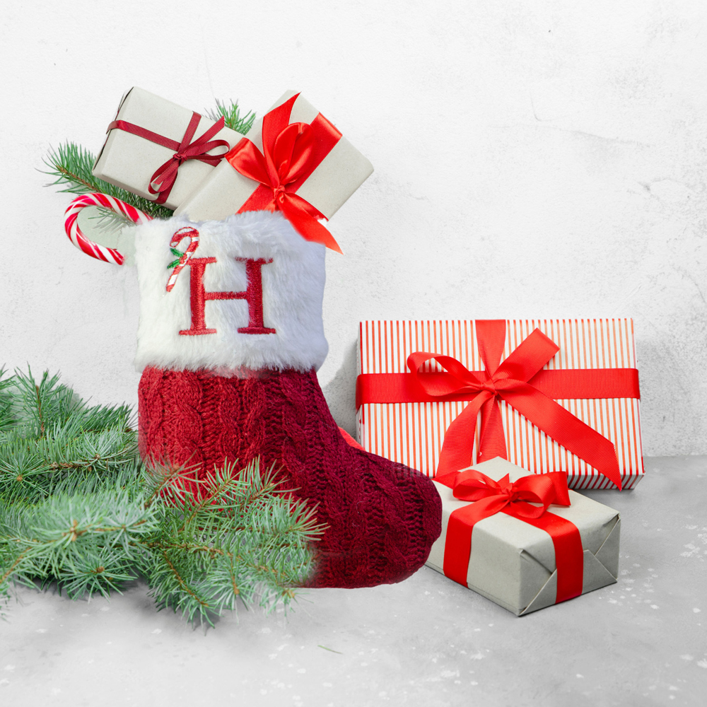 Personalized Embroidery Knitted Christmas Stocking  with Initials Festival Fireplace Tree Hanging Ornament Christmas Gift for Family