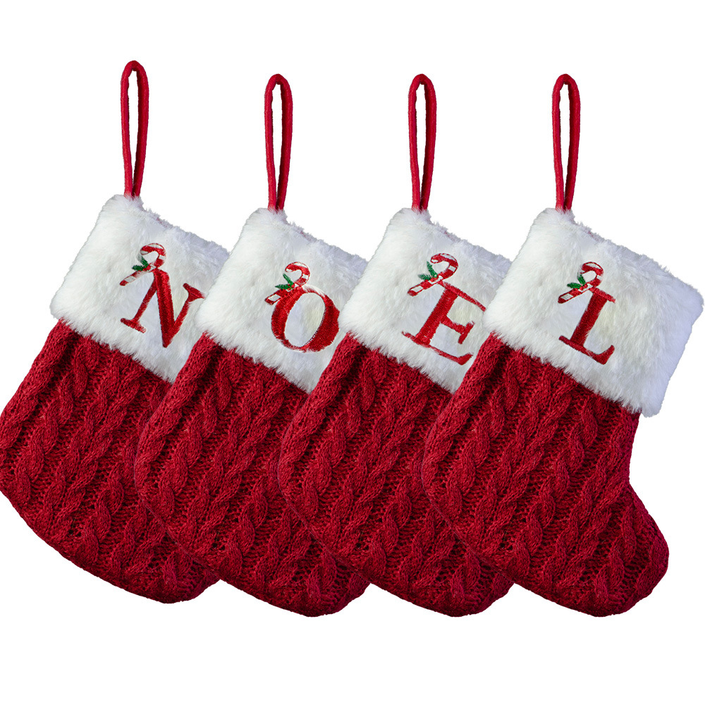 Personalized Embroidery Knitted Christmas Stocking  with Initials Festival Fireplace Tree Hanging Ornament Christmas Gift for Family