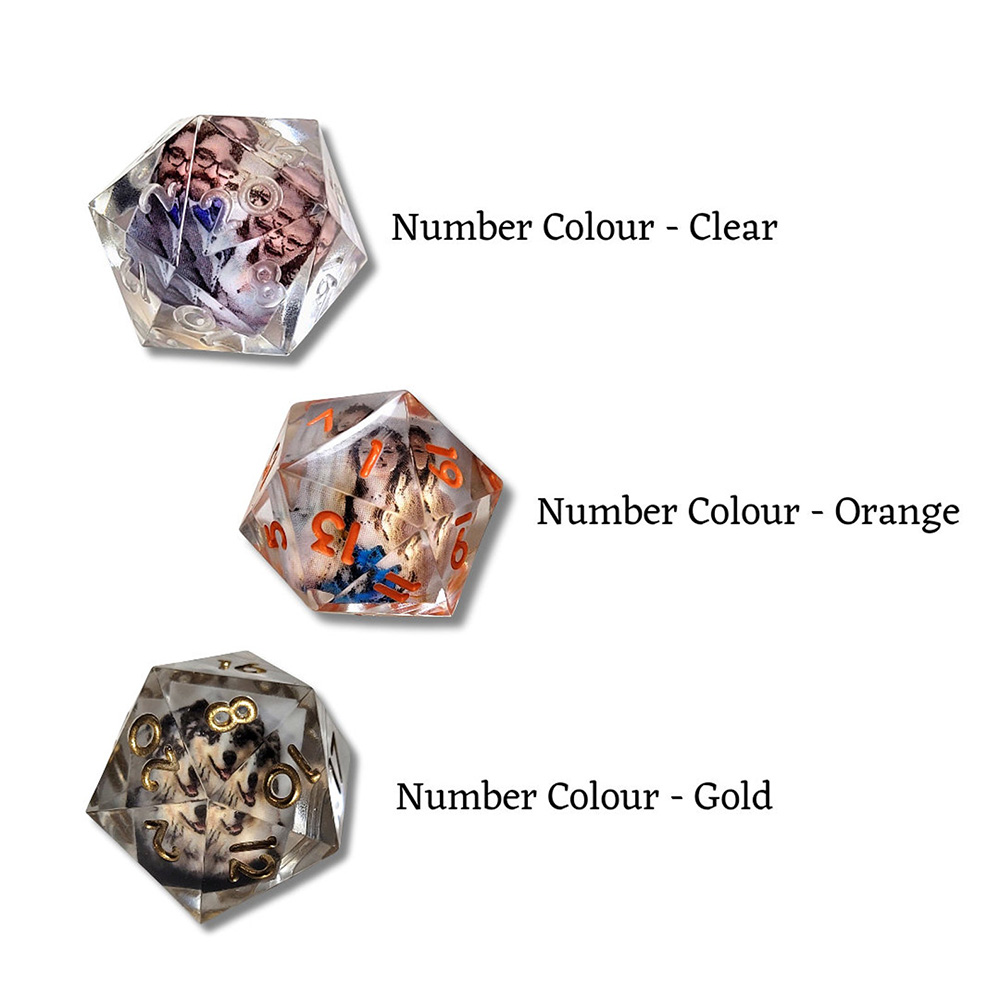 Customisable D20, Add Your Own Photo Dice, DND Boardgame Glitter Shimmer Sparkle, RPG Tabletop Games Unique Personal Gift