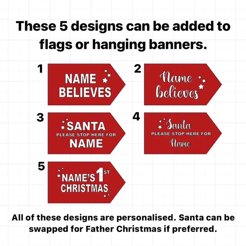 Personalized Santa Stop Here Flags & Christmas Banners For Kids, Father Christmas Sign, Cute Decor For Children, Christmas Eve Box Gift