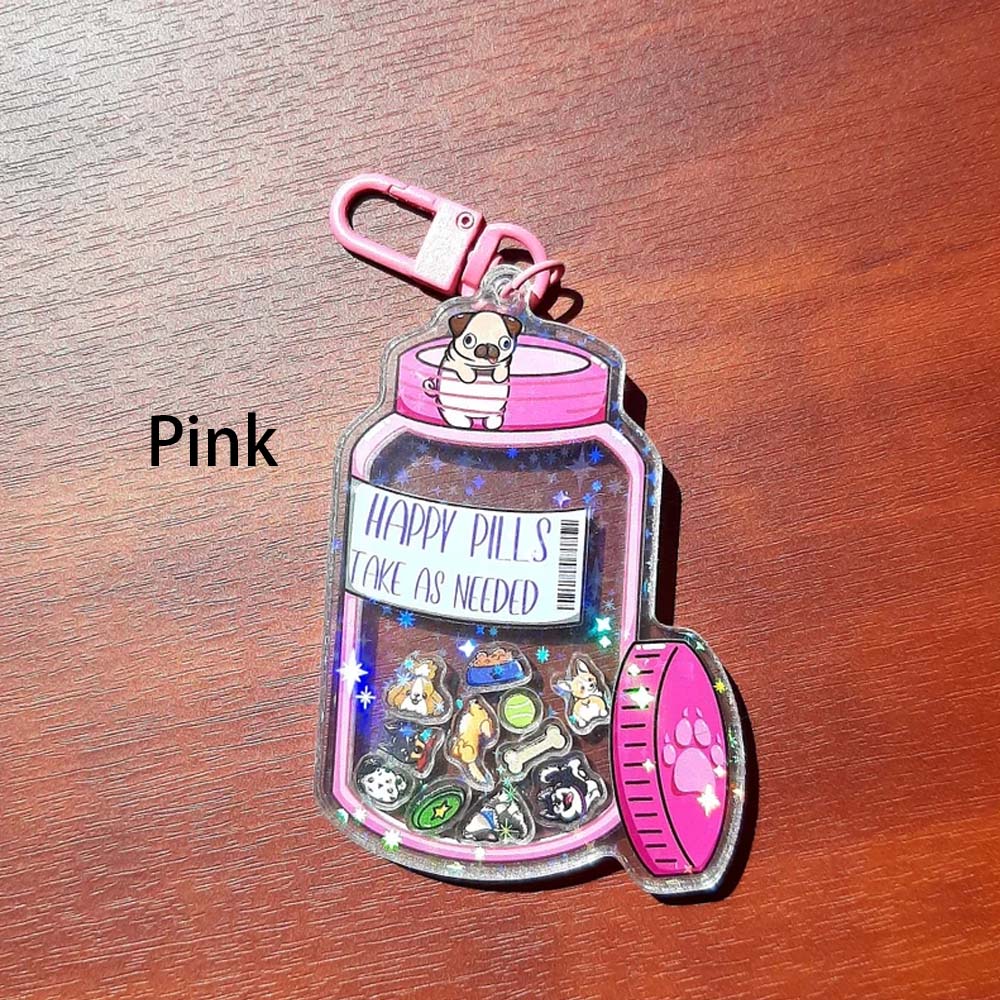 Personalised Happy Pills Pet Acrylic Shaker Keychain, Pet Portrait Backpack Keychains with Dog/Cat Face Photo for Girls, Gift for Dog Lovers Cat Mom