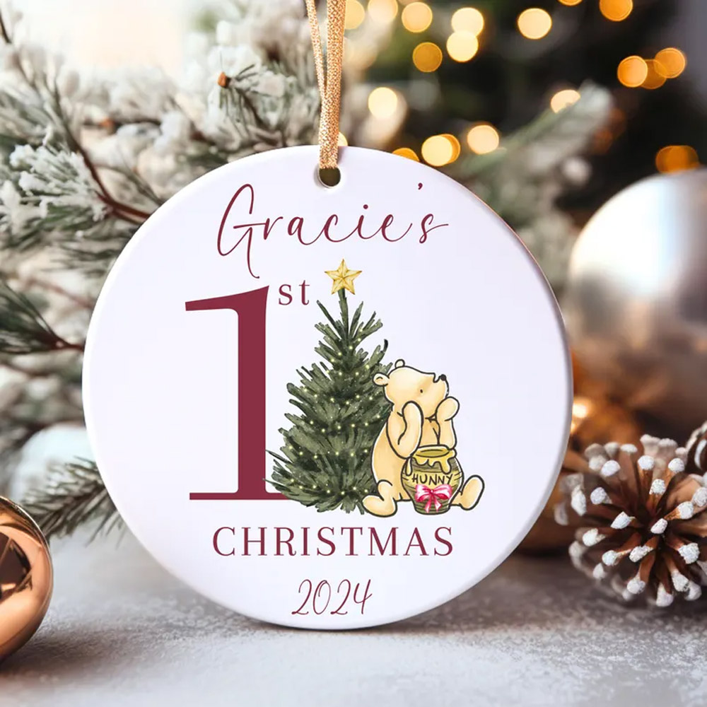 Winnie Pooh Ornament Babys First Christmas Ornament 2024 Personalized 1st Christmas Ornament Baby's 1st Christmas 2024 Pooh Christmas Bauble