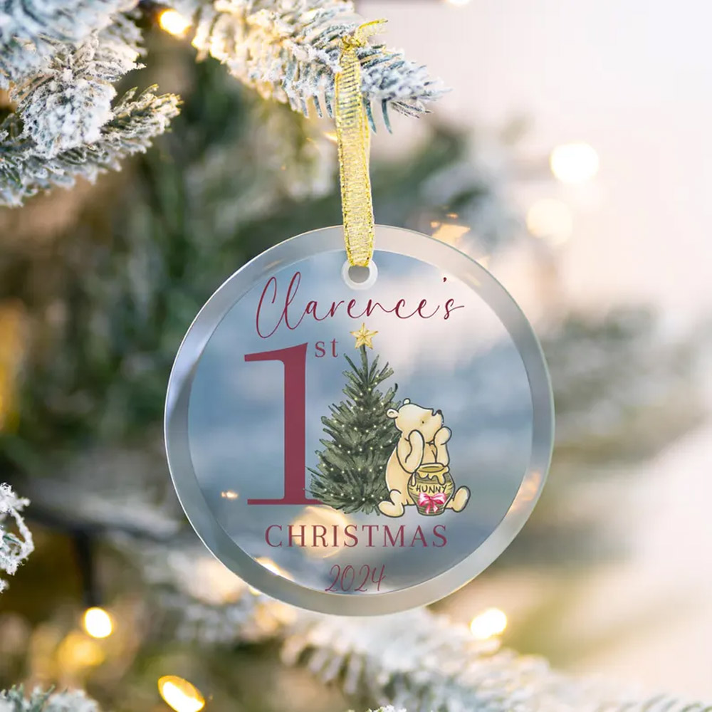 Winnie Pooh Ornament Babys First Christmas Ornament 2024 Personalized 1st Christmas Ornament Baby's 1st Christmas 2024 Pooh Christmas Bauble