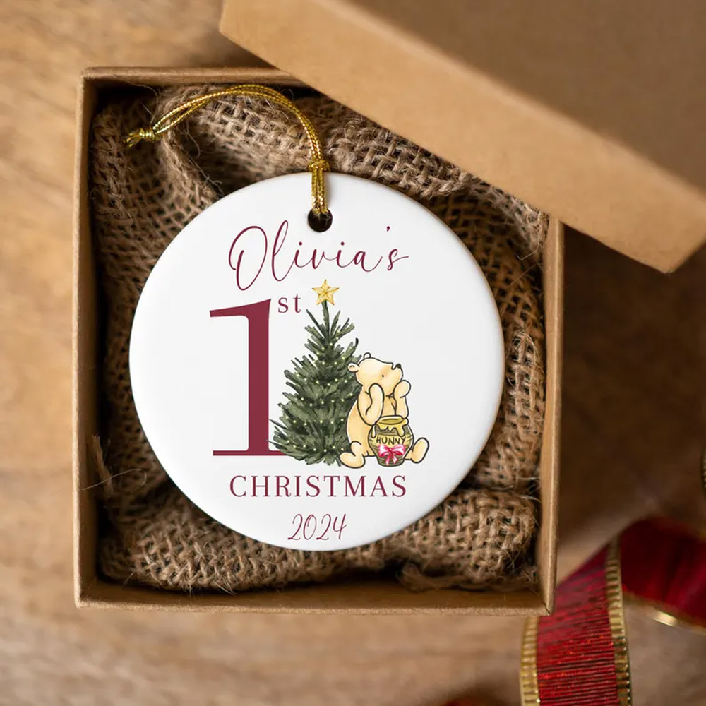 Winnie Pooh Ornament Babys First Christmas Ornament 2024 Personalized 1st Christmas Ornament Baby's 1st Christmas 2024 Pooh Christmas Bauble