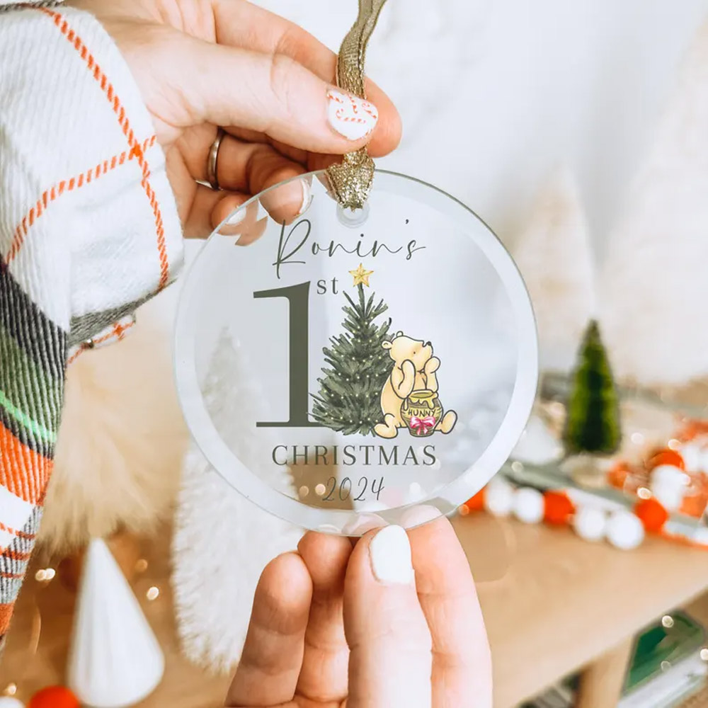 Winnie Pooh Ornament Babys First Christmas Ornament 2024 Personalized 1st Christmas Ornament Baby's 1st Christmas 2024 Pooh Christmas Bauble
