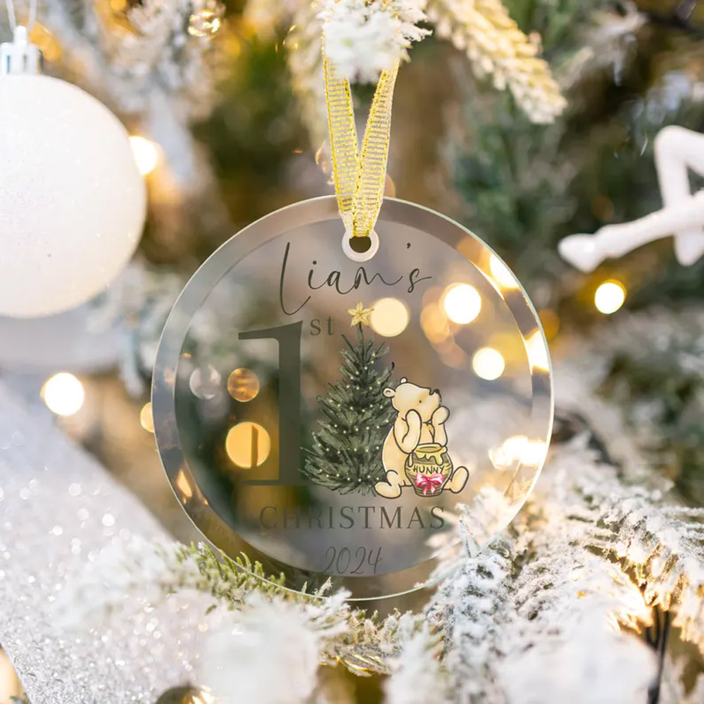 Winnie Pooh Ornament Babys First Christmas Ornament 2024 Personalized 1st Christmas Ornament Baby's 1st Christmas 2024 Pooh Christmas Bauble