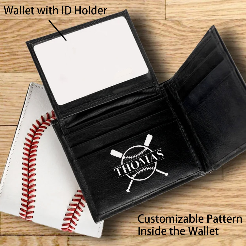 Personalized Baseball Leather Bifold Wallet for Men,Stitch Wallet with Baseball Pattern,Birthday Gift for Coach/Boyfriend/Husband/Player Baseball Fans