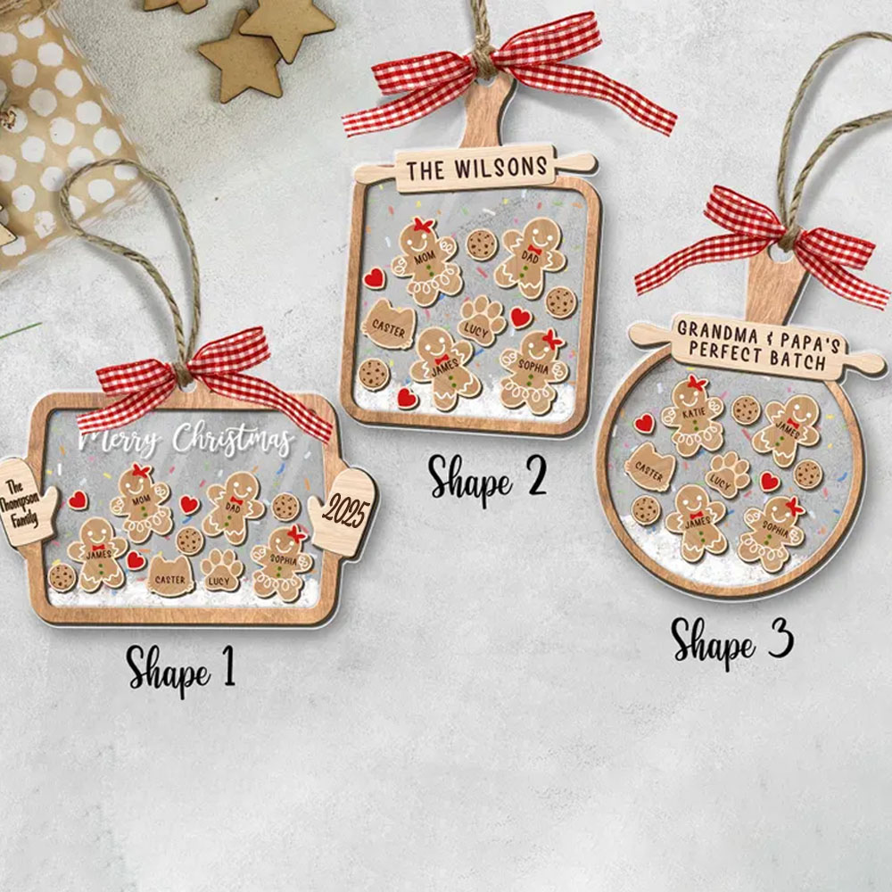 Personalized Gingerbread Christmas 4D Shaker Ornaments,Christmas Tree Decor with Family Member Name and Pet,Christmas Decorations Indoor,Gift for Her