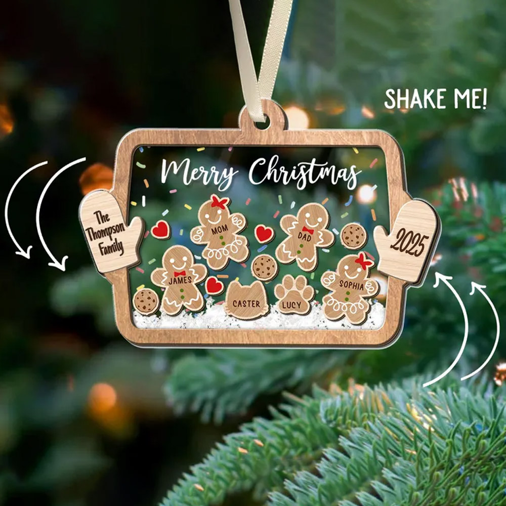 Personalized Gingerbread Christmas 4D Shaker Ornaments,Christmas Tree Decor with Family Member Name and Pet,Christmas Decorations Indoor,Gift for Her