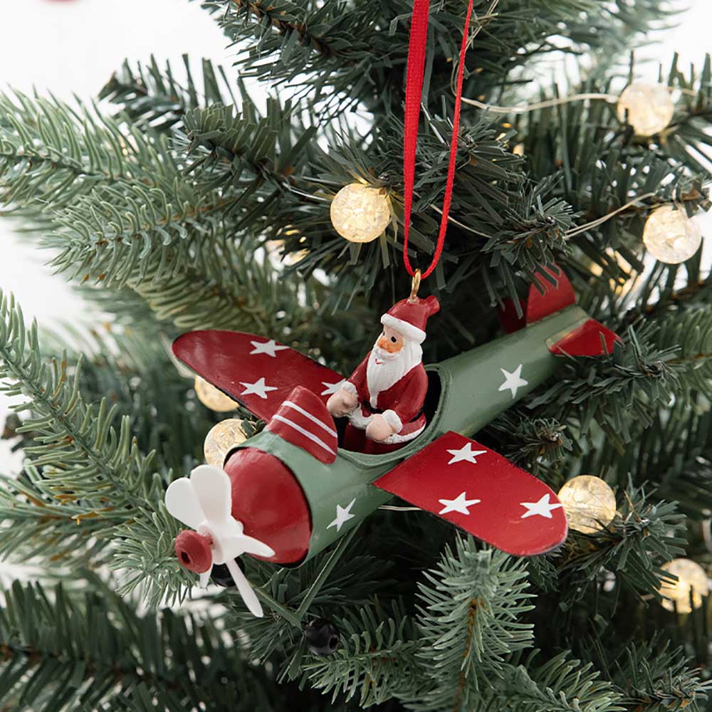 Iron Christmas Snowman Pendant, Christmas Tree DIY Decoration, Santa Claus Flying a Plane, Cute Christmas Gift