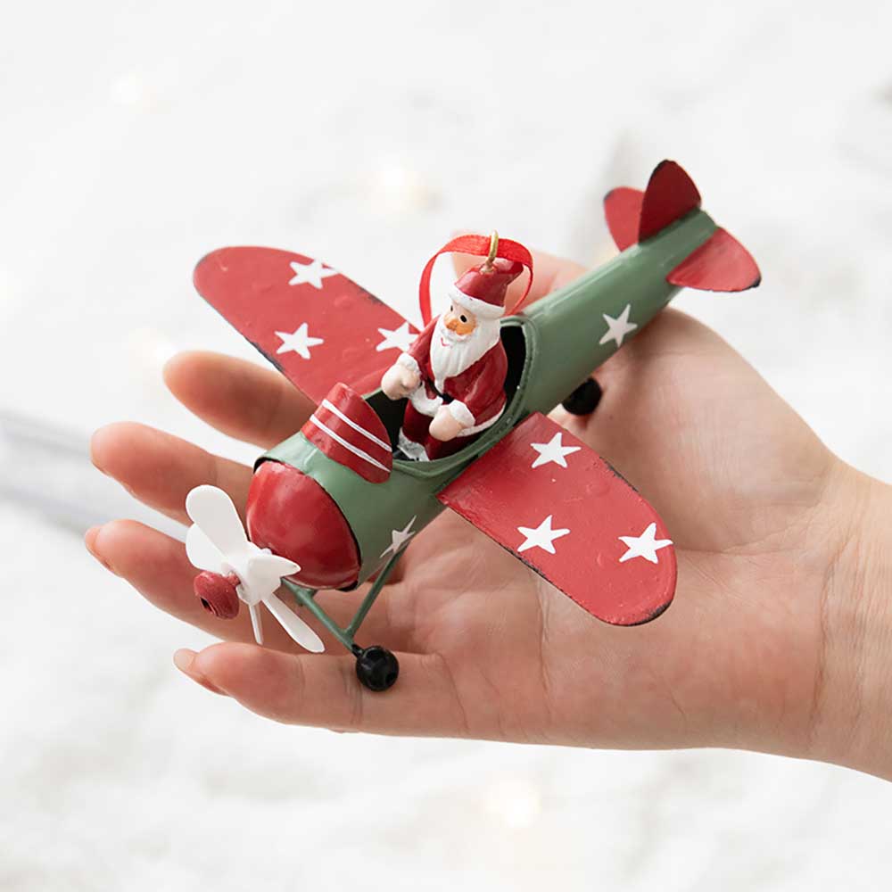 Iron Christmas Snowman Pendant, Christmas Tree DIY Decoration, Santa Claus Flying a Plane, Cute Christmas Gift