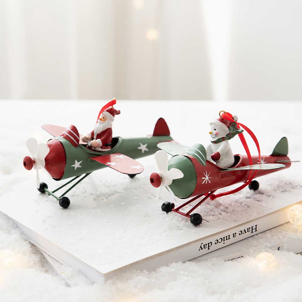 Iron Christmas Snowman Pendant, Christmas Tree DIY Decoration, Santa Claus Flying a Plane, Cute Christmas Gift