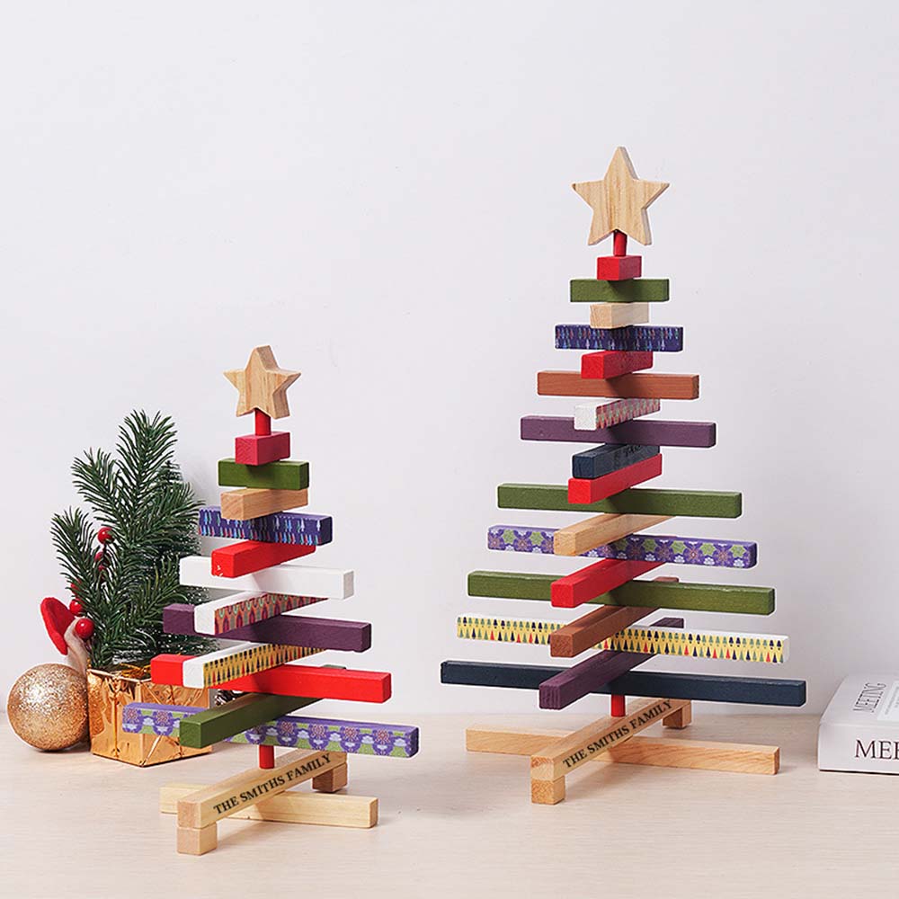Wooden rotating Christmas tree ornaments window decorations home desktop ornaments building blocks gifts
