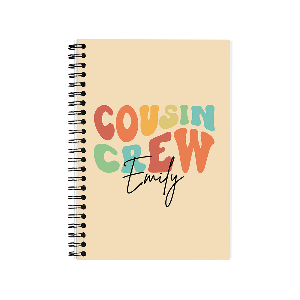 Customizable COUSIN CREW Spiral Notebook, Personalize Your Name with Multiple Color Options