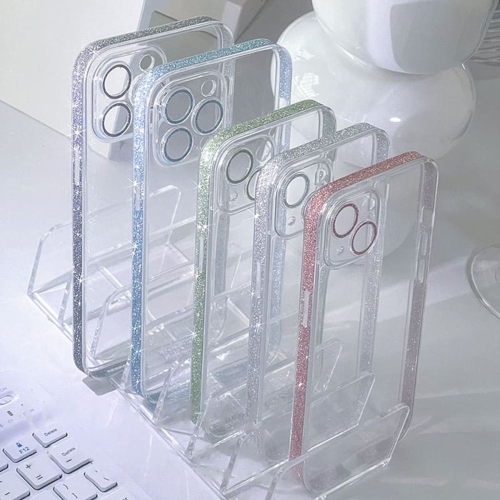 Glitter Edged Clear Phone Case,Sparkly Transparent Protective Cover For iphone