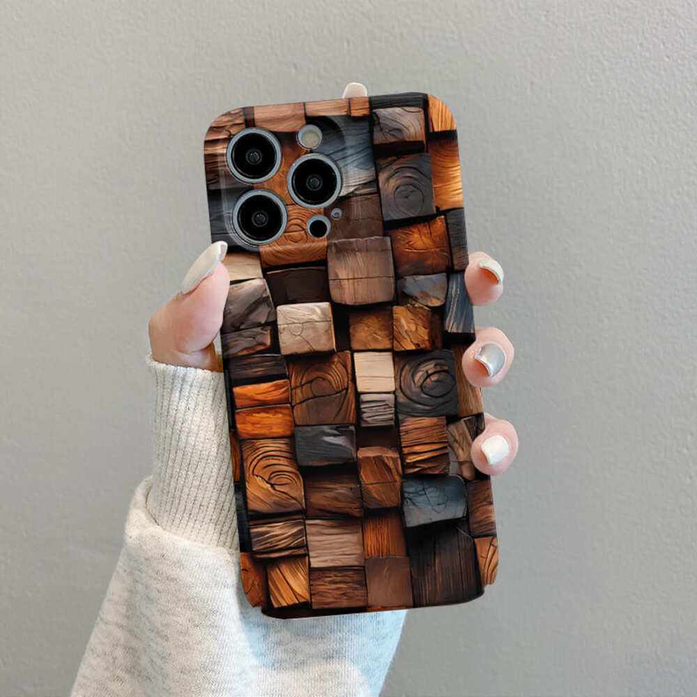 Retro Wooden Block Pattern Phone Case,Stylish Vintage Design For iPhone, Samsung Galaxy, Google Pixel, Xiaomi