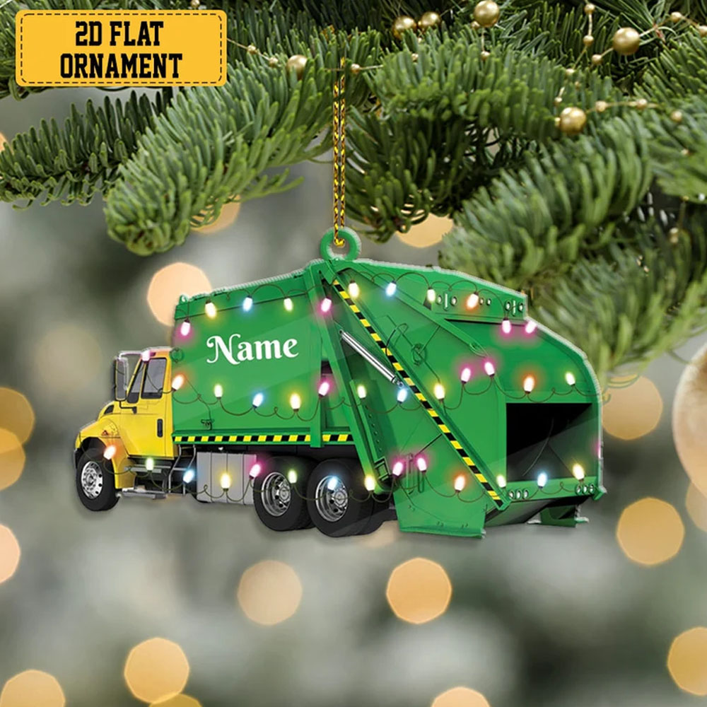 Custom Garbage Truck Christmas Ornament, Trash Truck Christmas Ornament, Garbage Man Ornament, Dump Truck Ornament, Sanitation Worker