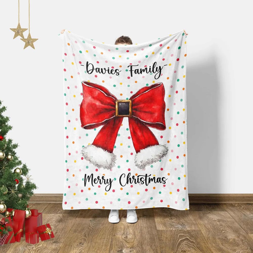 Personalized Christmas Coquette Blanket, Christmas Xmas Girlfriend Wife Women Gift, Holiday Decoration, Custom Christmas Home Farmhouse Decor