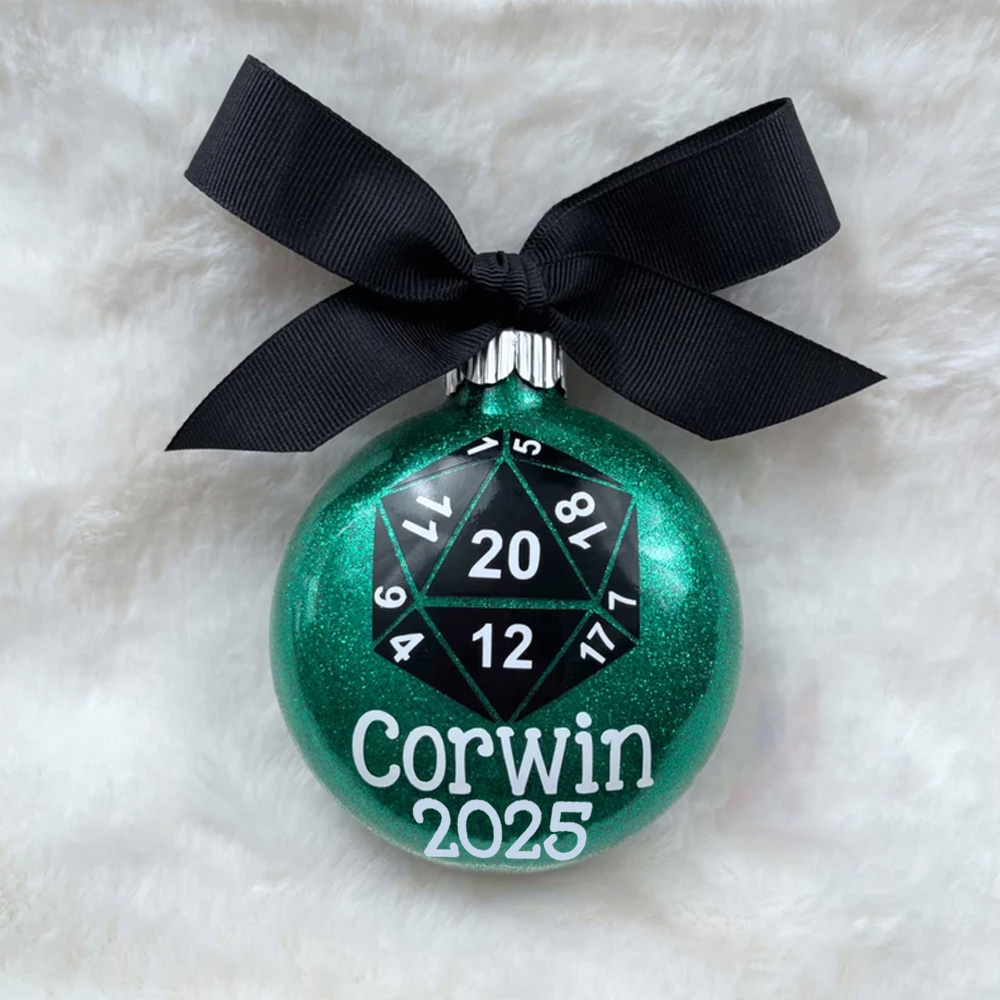 Personalized Glitter D20 Christmas Ornament