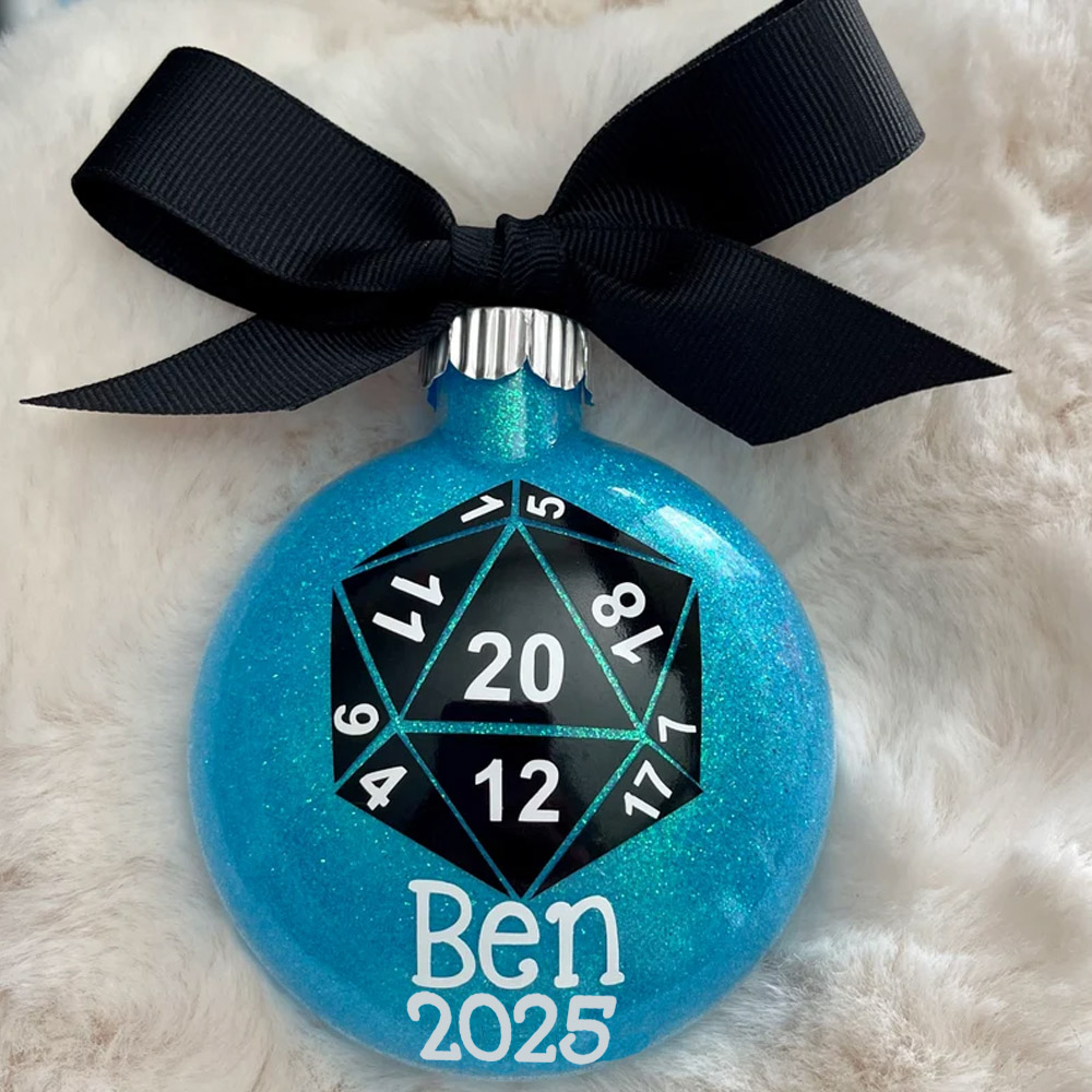 Personalized Glitter D20 Christmas Ornament